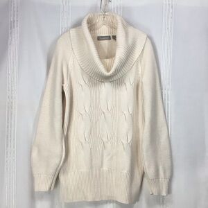 Liz Claiborne Cream Cable Knit Cowl-Neck Tunic Length Sweater Sz XL